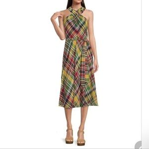 Lauren Ralph Lauren NEW Crinkle‎ Georgette Halter Plaid  Dress size 6